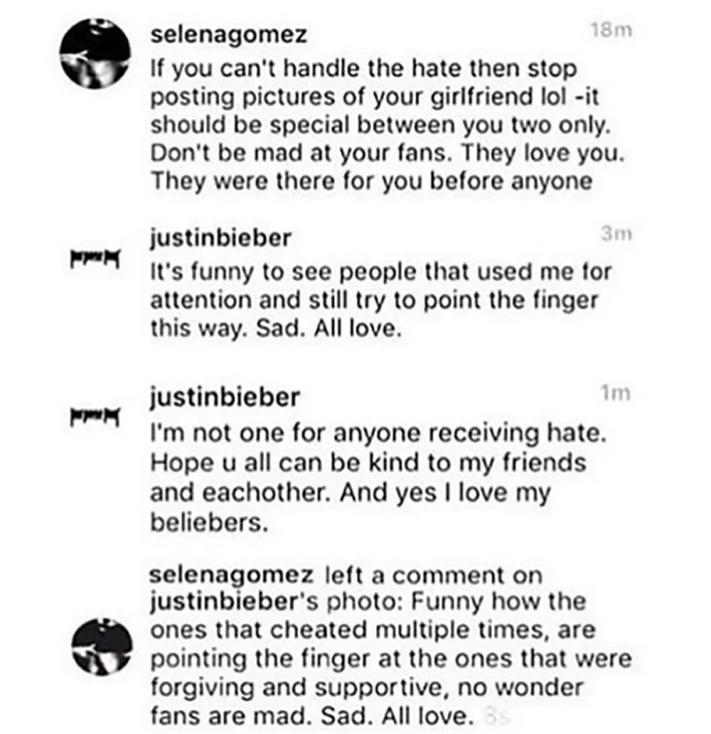 Selena Gomez accuses Justin Bieber of cheating