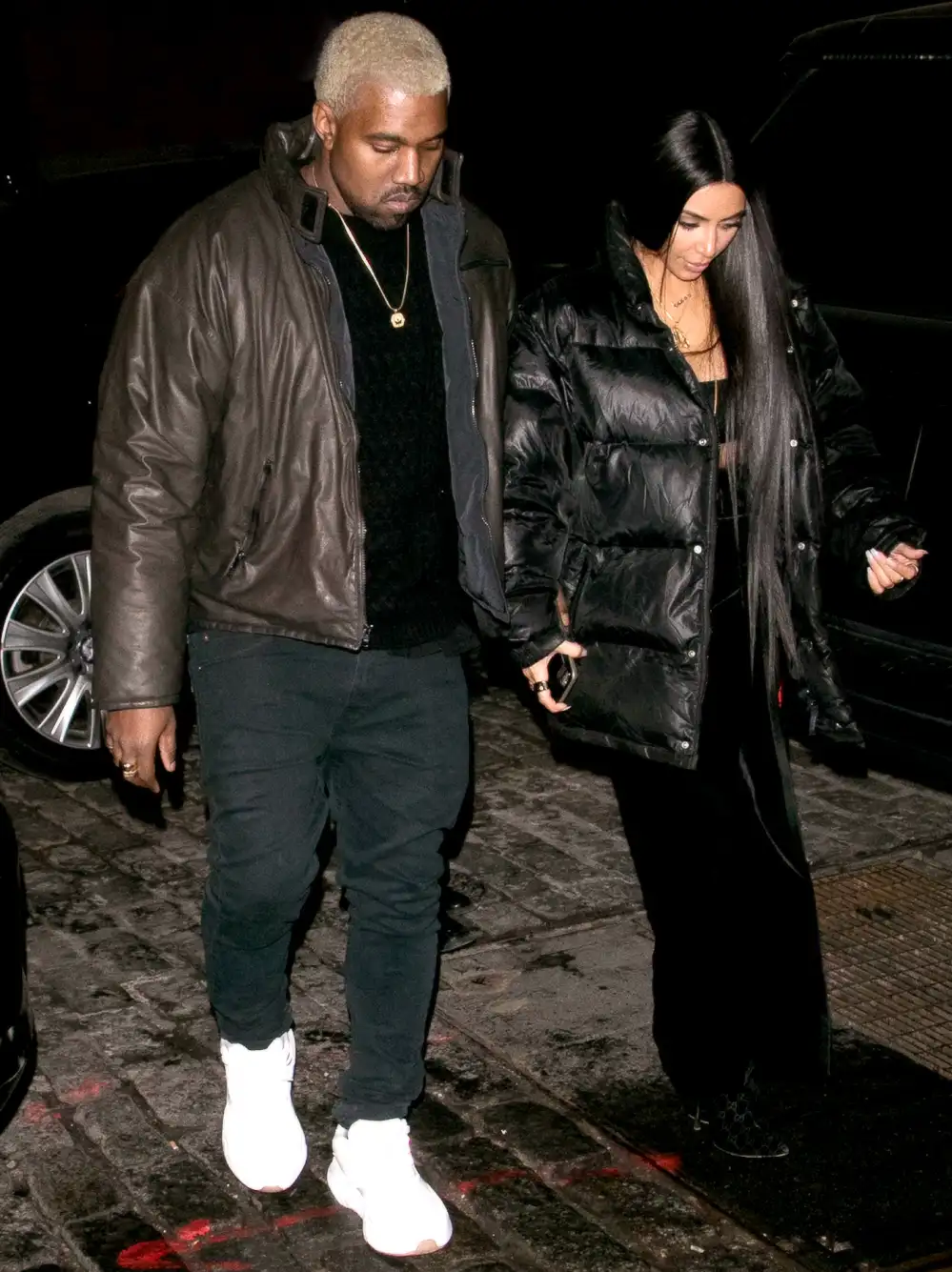 Kanye West and Kim Kardashian West are seen on February 14, 2017 in New York City.