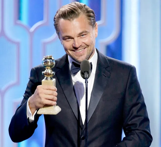 Leonardo DiCaprio accepts the award for Best Actor &mdash; Motion Picture, Drama