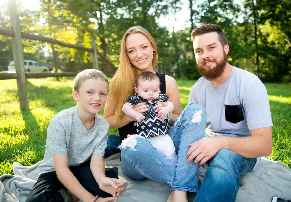 Maci Bookout from MTV's Teen Mom with her daughter Jayde, son Bentley, and husband Taylor photographed at their home in Ooltewah, TN on August 24, 2015.