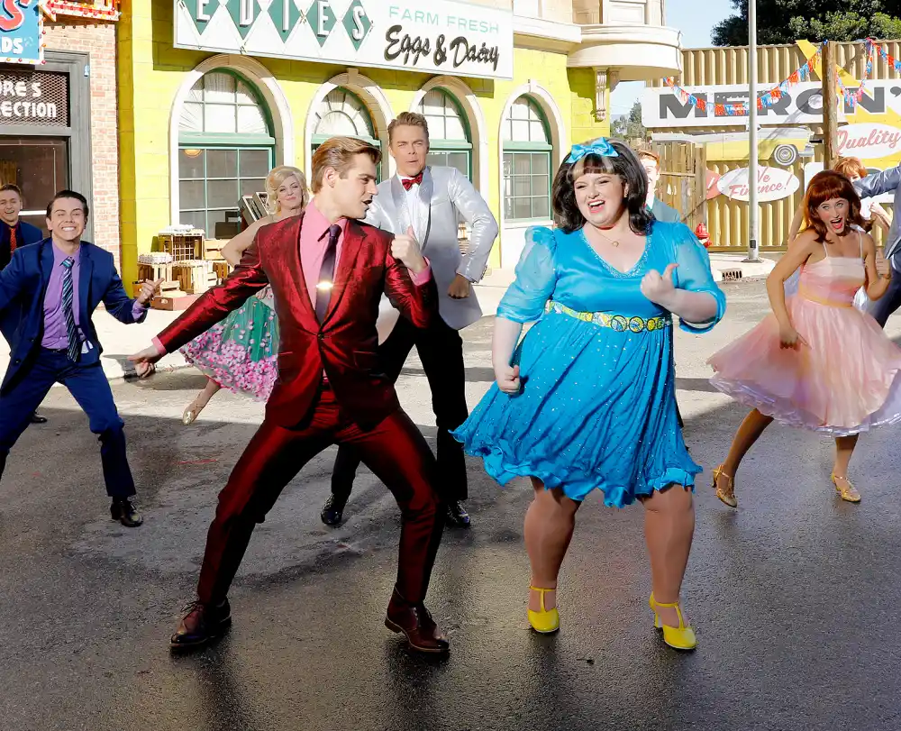 Garrett Clayton as Link Larkin, Derek Hough as Corny Collins and Maddie Baillio as Tracy Turnblad