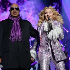 Madonna and Stevie Wonder on stage at the Billboard Music Awards 2016
