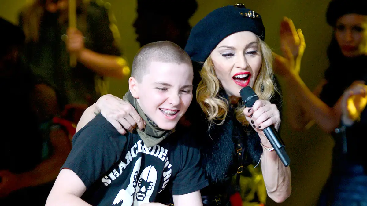 Rocco Ritchie and Madonna perform on stage during her "MDNA" tour at Ramat Gan Stadium on May 31, 2012 in Tel Aviv, Israel.