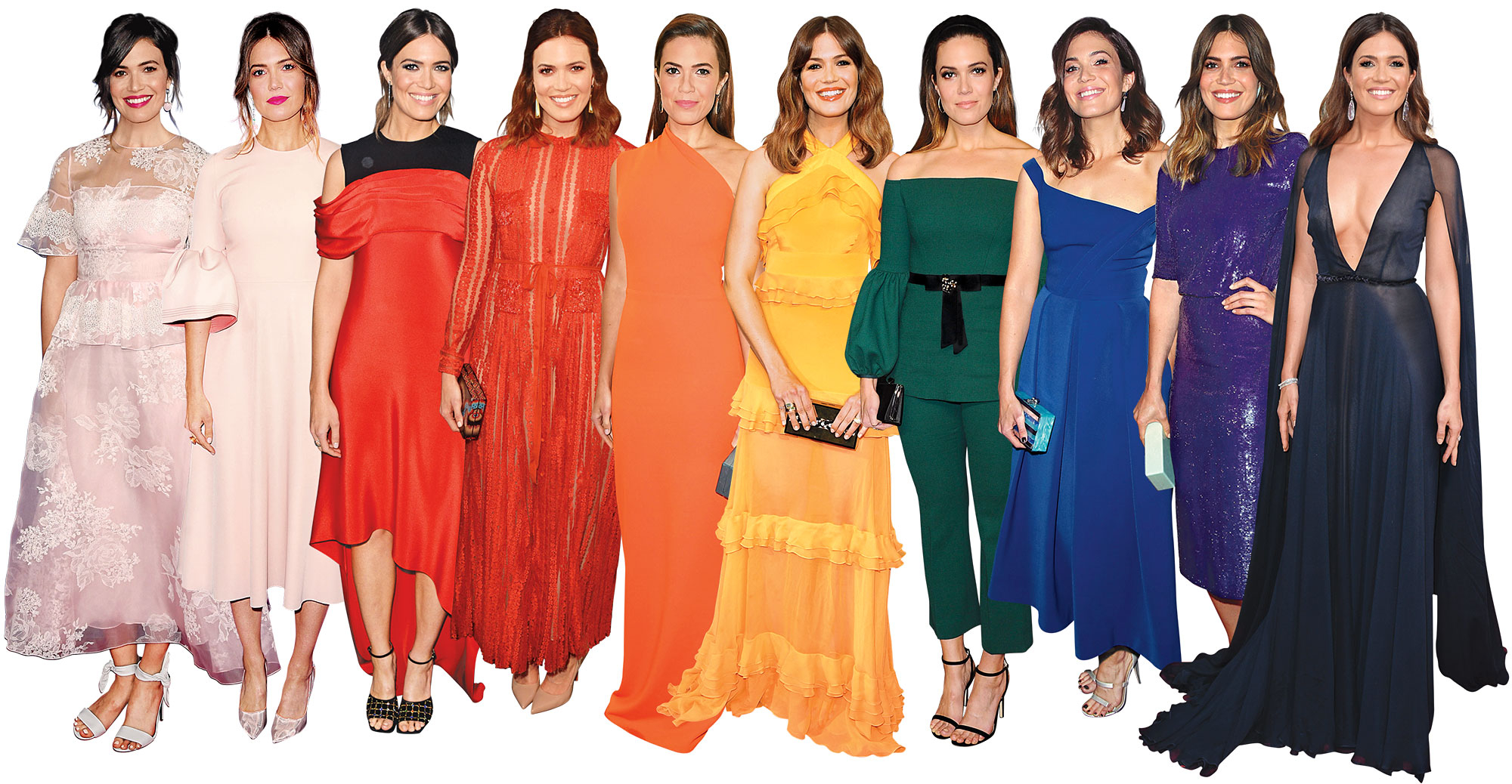 Red Carpet Mandy Moore rainbow dresses