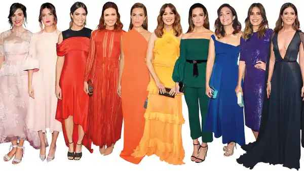 Red Carpet Mandy Moore rainbow dresses