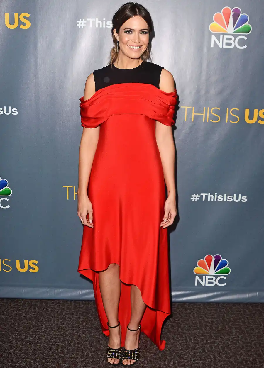 Red Carpet Mandy Moore rainbow dresses - red black shoulder cut out