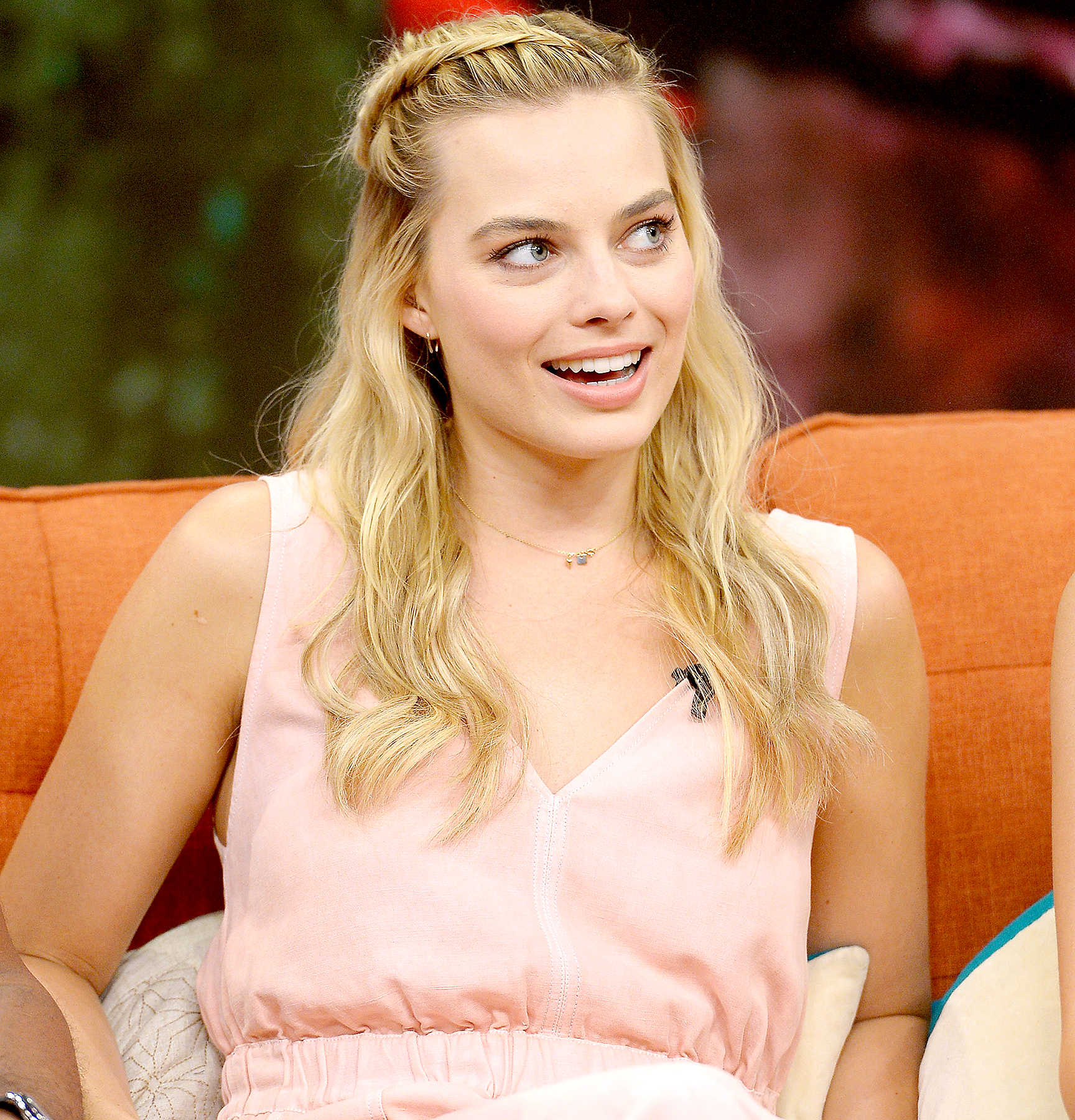 Margot Robbie on the set of Univisions "Despierta America" to support the film "suicide Squad" at Univision Studios on July 25, 2016 in Miami, Florida.