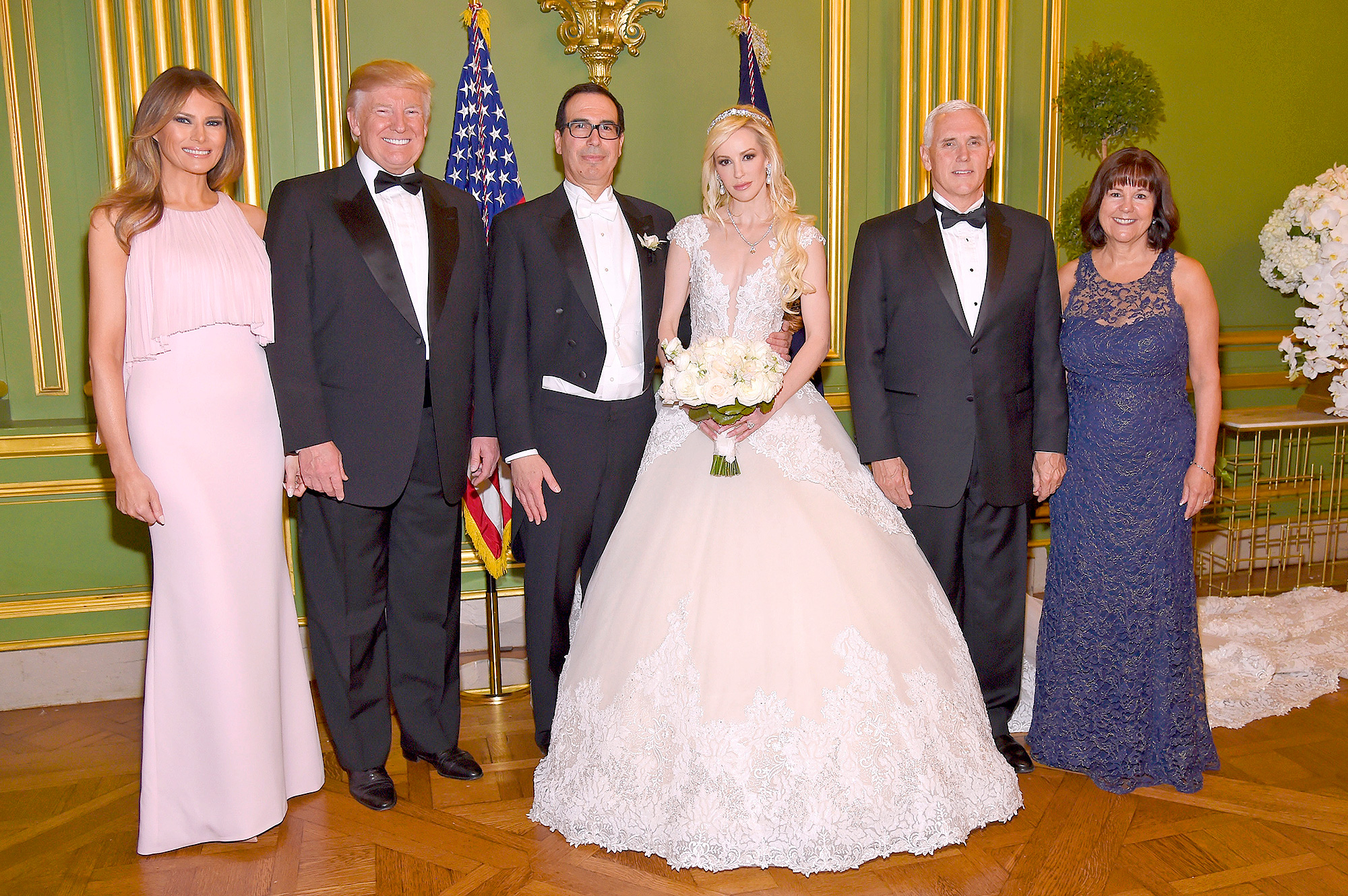 Melania Trump, Donald Trump, Steven Mnuchin, Louise Linton, Mike Pence and Karen Pence