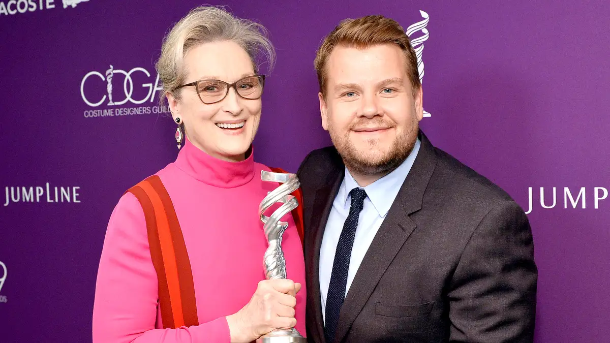 Meryl Streep, recipient of the Distinguished Collaborator Award, and TV personality James Corden attend The 19th CDGA (Costume Designers Guild Awards) with Presenting Sponsor LACOSTE at The Beverly Hilton Hotel on February 21, 2017 in Beverly Hills, California.