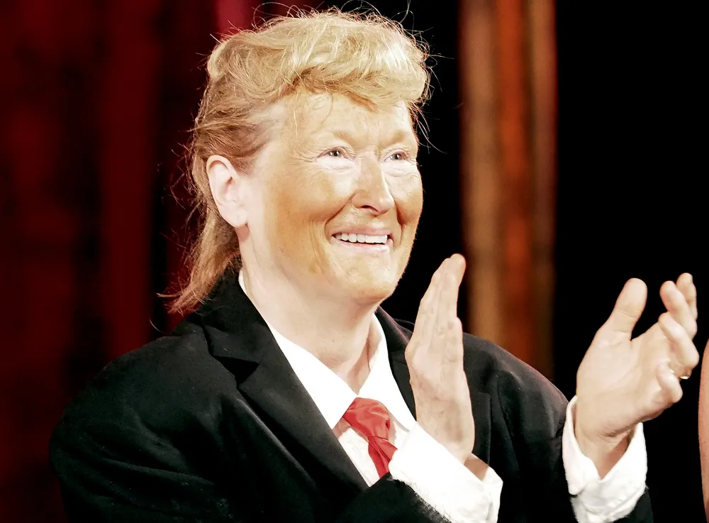 Meryl Streep, dressed as Donald Trump, performs onstage at the 2016 Public Theater Gala at Delacorte Theater on June 6, 2016 in New York City.