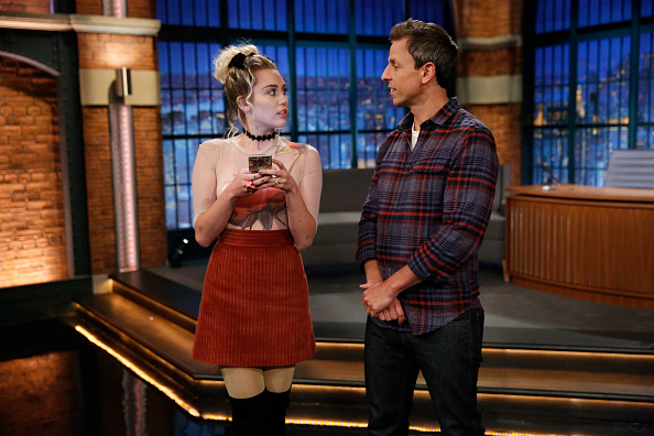 Miley Cyrus and Seth Meyers