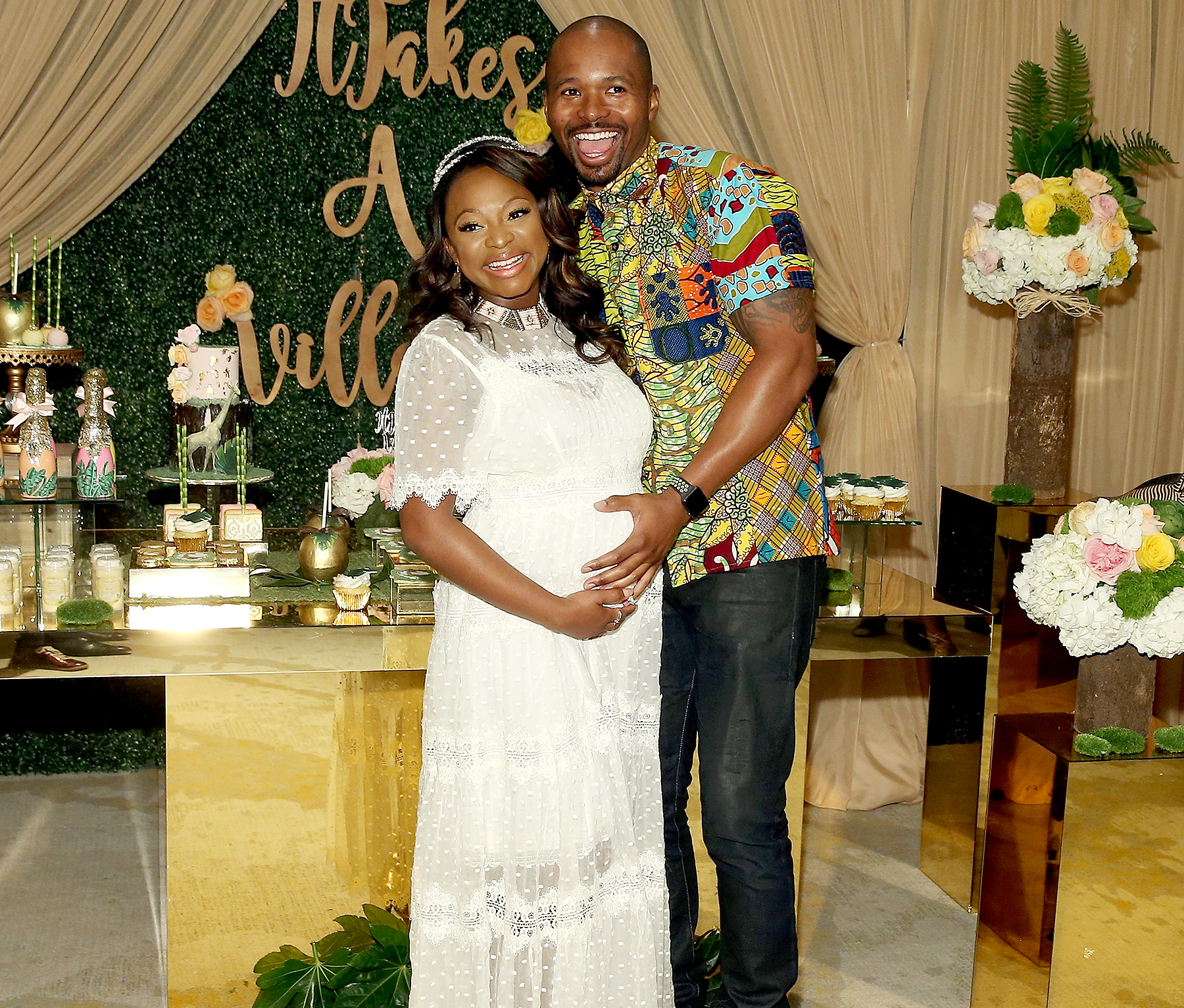 Naturi Naughton and Benjamin pose for a photo during her Baby Shower at The Dazzler Hotel on May 7, 2017 in the Brooklyn borough of New York City.