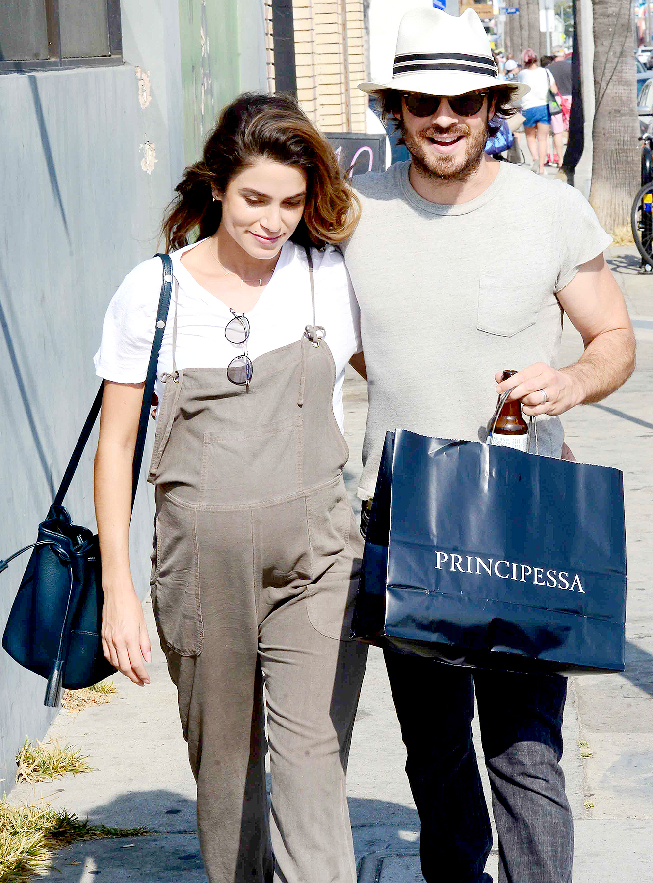 an Somerhalder and his wife Nikki Reed who is pregnant with their 1st child seem to be taking pregnancy with a smile as they walk along Abbot Kinney Boulevard in Venice, Ca