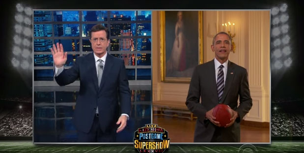 President Obama joins Stephen Colbert for the post-Super Bowl 'Live Late Show'