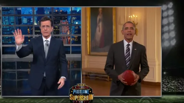 President Obama joins Stephen Colbert for the post-Super Bowl 'Live Late Show'