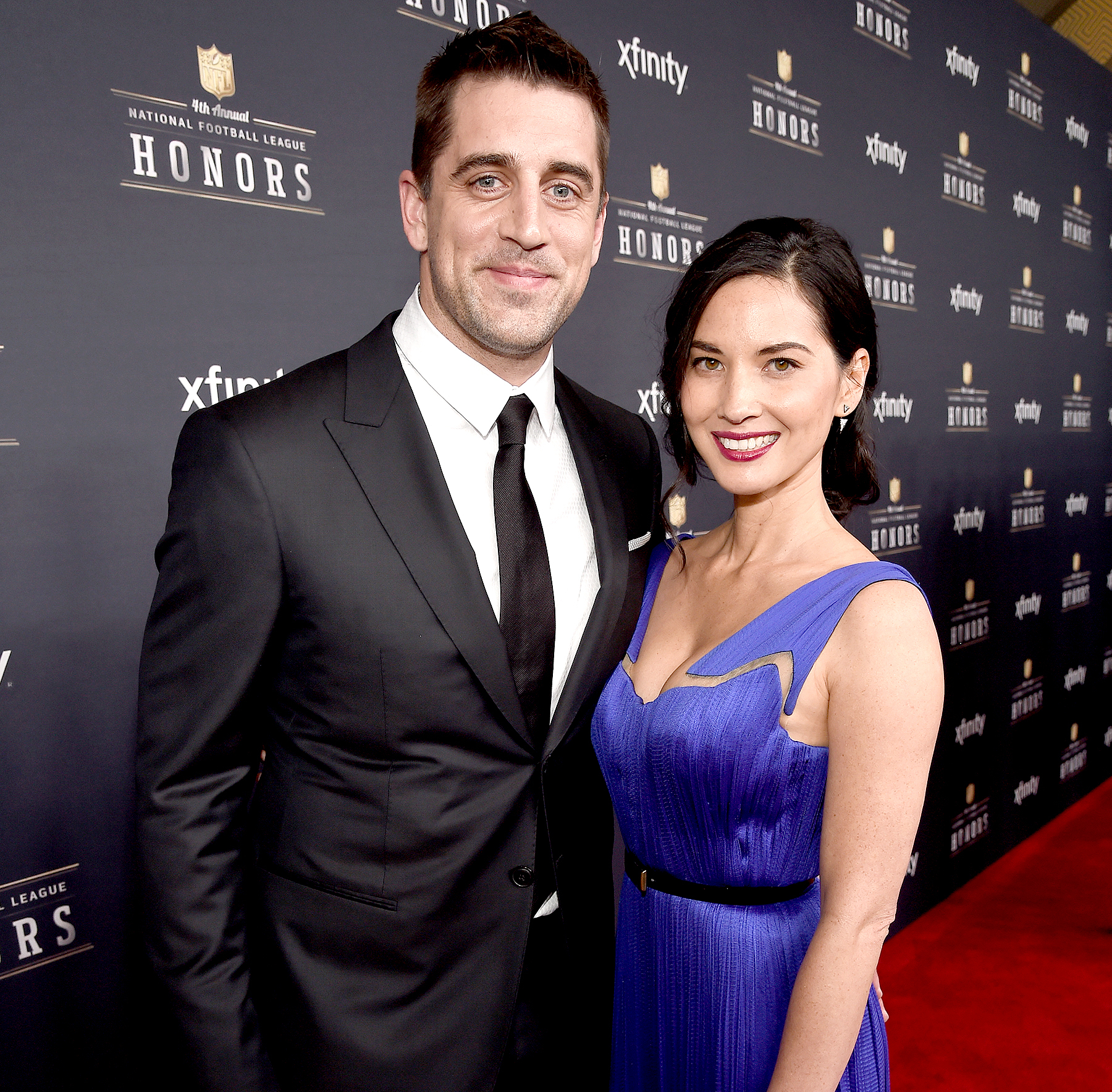 Aaron Rodgers and Olivia Munn attend 4th Annual NFL Honors at Phoenix Convention Center on January 31, 2015 in Phoenix, Arizona.
