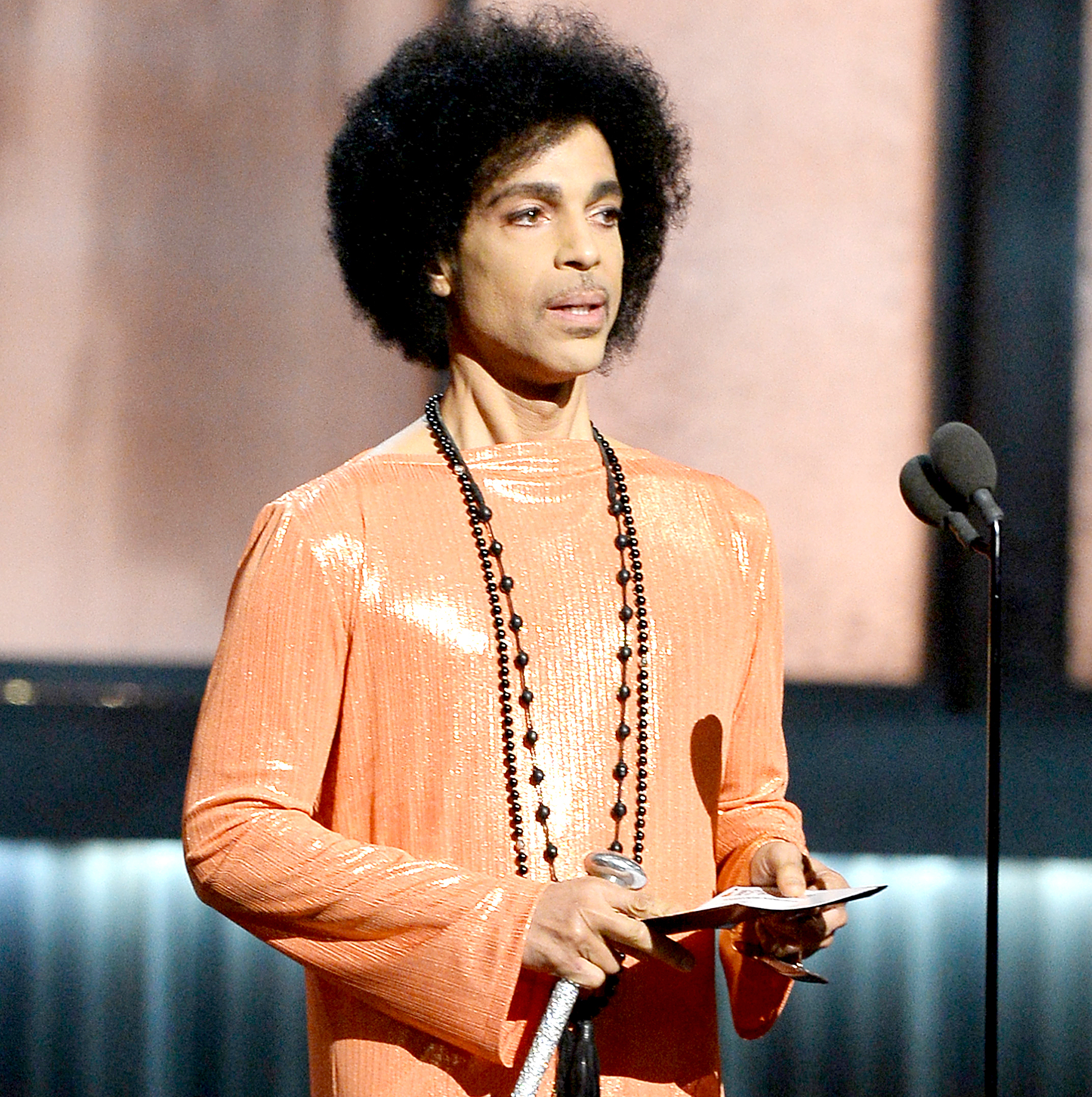 Prince speaks onstage during The 57th Annual GRAMMY Awards.