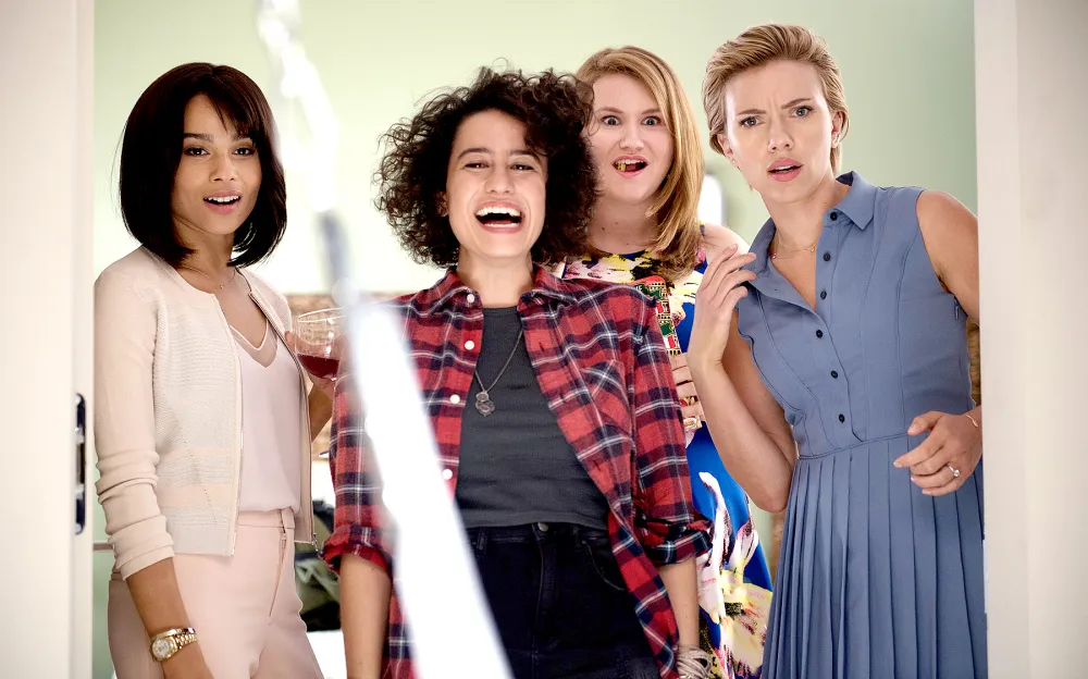 Blair (Zo&euml; Kravitz), Frankie (Illana Grazer), Alice (Jillian Bell) and Jess (Scarlett Johansson) in Columbia Pictures&rsquo; Rough Night.