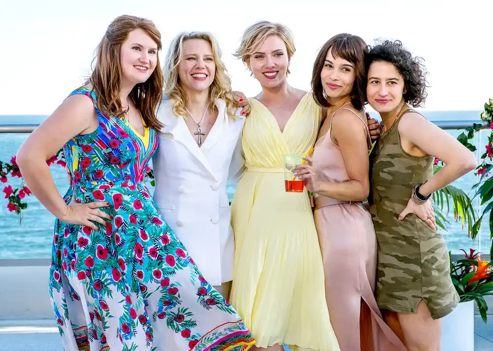 Alice (Jillian Bell), Pippa (Kate McKinnon), Jess (Scarlett Johansson), Blair (Zo&euml; Kravitz), and Frankie (Illana Grazer) in Rough Night.