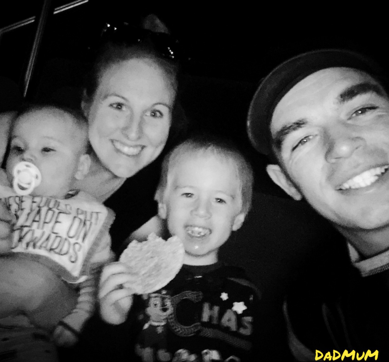 Sarah and Brad with children Finn and Knox.