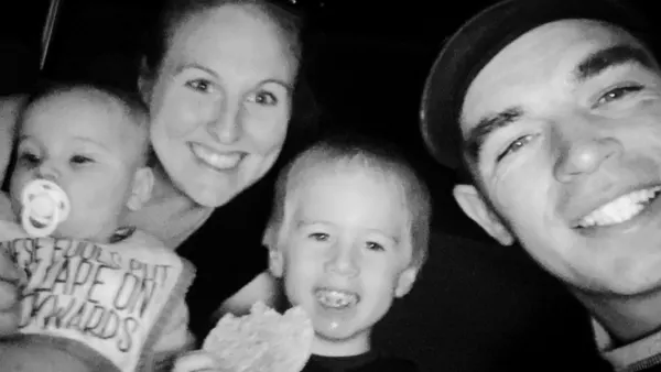 Sarah and Brad with children Finn and Knox.