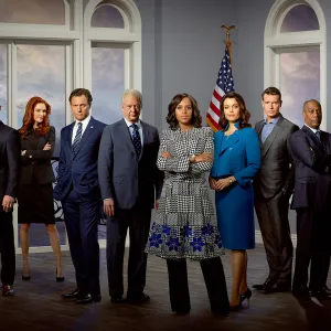 ABC's Scandal stars Cornelius Smith Jr as Marcus Walker, Portia de Rossi as Elizabeth North, Joshua Malina as David Rosen, Darby Stanchfield as Abby Whelan, Tony Goldwyn as President Fitzgerald Grant, Jeff Perry as Cyrus Beene, Kerry Washington as Olivia Pope, Bellamy Young as Mellie Grant, Scott Foley as Jake Ballard, Joe Morton as Rowan Pope, Katie Lowes as Quinn Perkins and Guillermo Diaz as Huck.