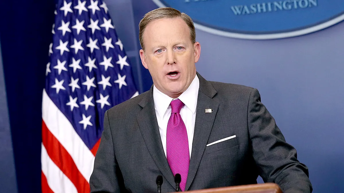White House Press Secretary Sean Spicer speaks during the daily White House press briefing at the James Brady Press Briefing Room of the White House March 9, 2017 in Washington, DC.