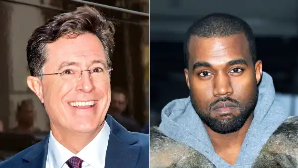 Stephen Colbert (left) and Kanye West