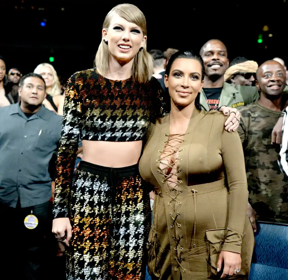Taylor Swift and Kim Kardashian West attend the 2015 MTV Video Music Awards at Microsoft Theater on August 30, 2015 in Los Angeles, California.
