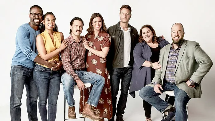 Sterling K Brown as Randall, Susan Kelechi Watson as Beth, Milo Ventimiglia as Jack, Mandy Moore as Rebecca, Justin Hartley as Kevin, Chrissy Metz as Kate, Chris Sullivan as Toby on This Is Us.