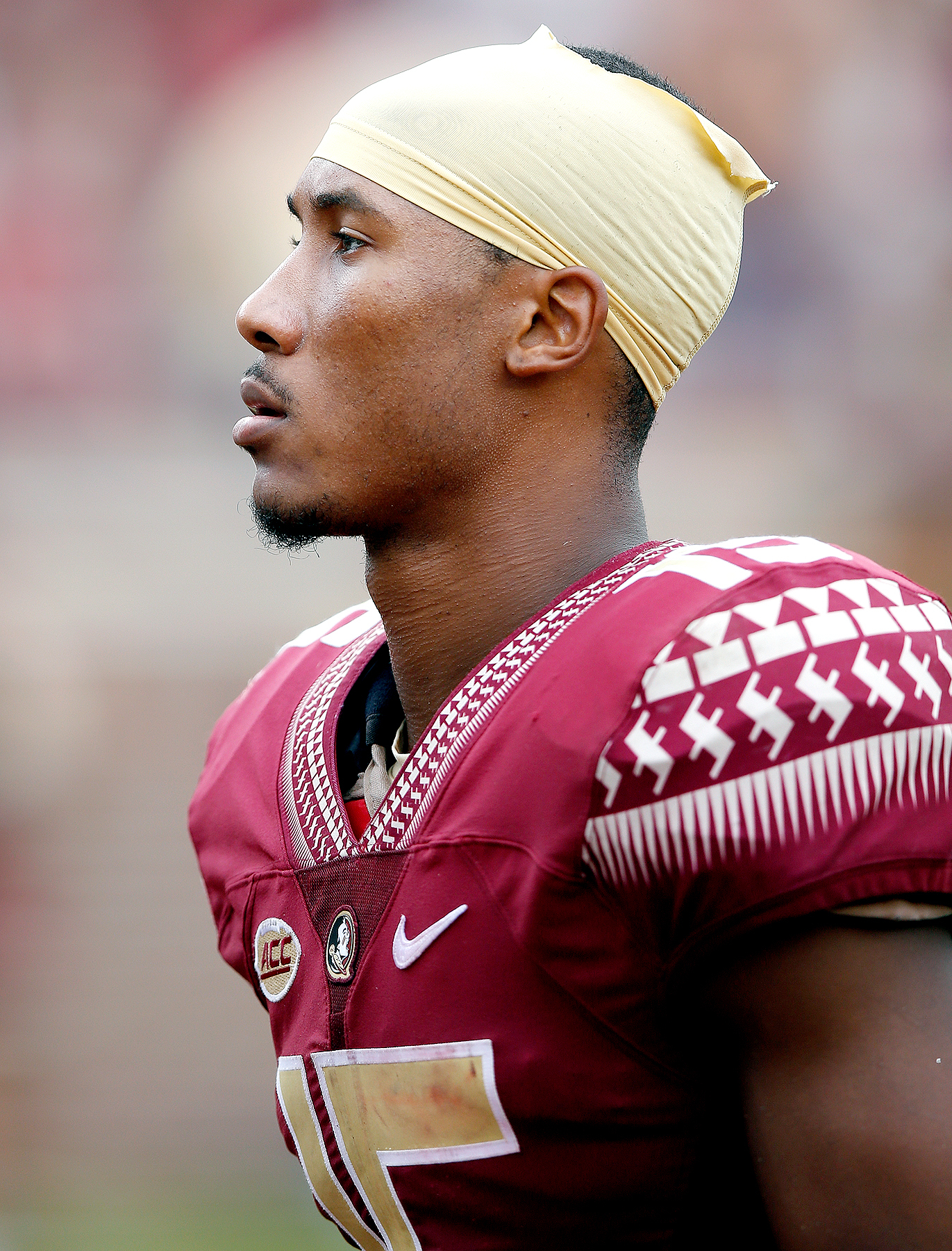 Travis Rudolph #15 of the Florida State Seminoles looks on against the South Florida Bulls during the game at Doak Campbell Stadium on September 12, 2015 in Tallahassee, Florida.