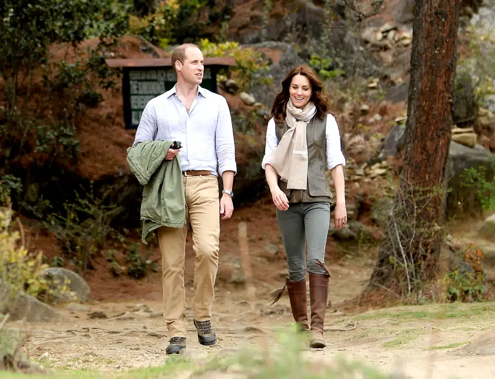 Catherine, Duchess of Cambridge and Prince William, Duke of Cambridge hike to Paro Taktsang, the Tiger's Nest monastery on April 15, 2016 in Paro, Bhutan.