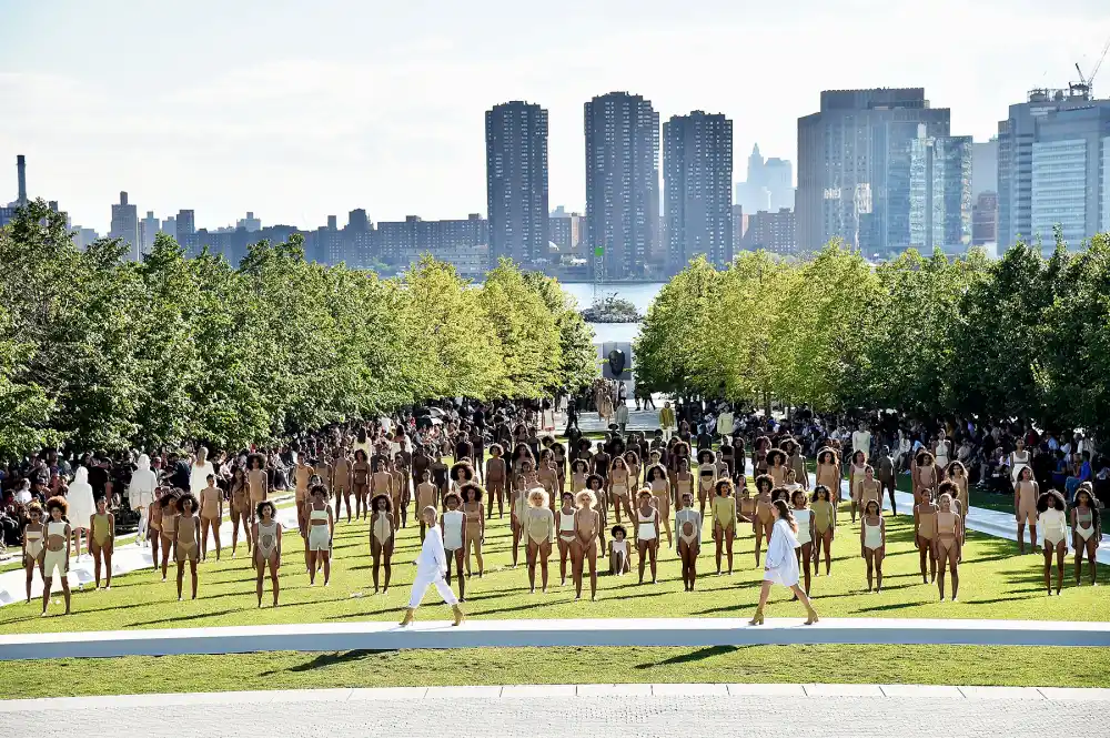 Models pose on the runway at the Kanye West Yeezy Season 4 fashion show on September 7, 2016 in New York City.